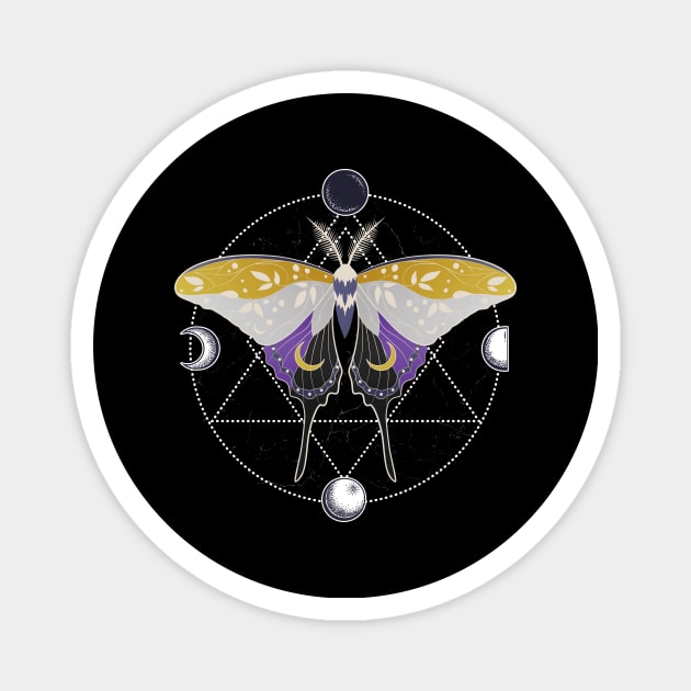 Nonbinary Luna Moth Celestial Cottagecore LGBT Pride Flag Magnet by Psitta